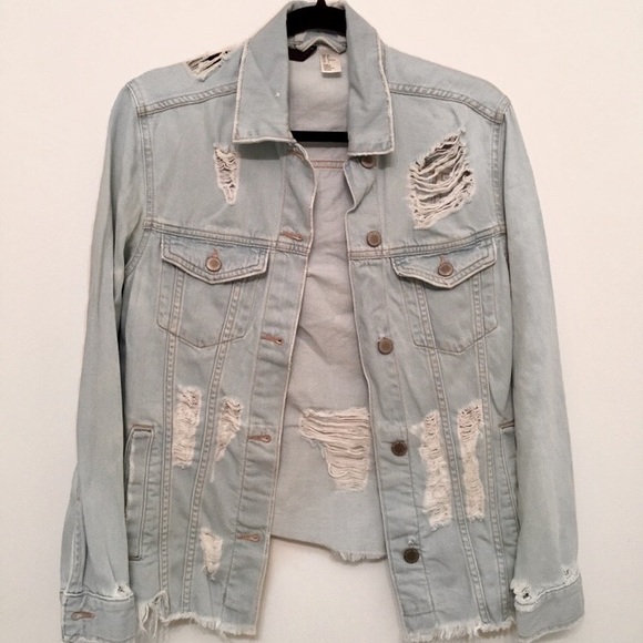 distressed denim jacket h&m
